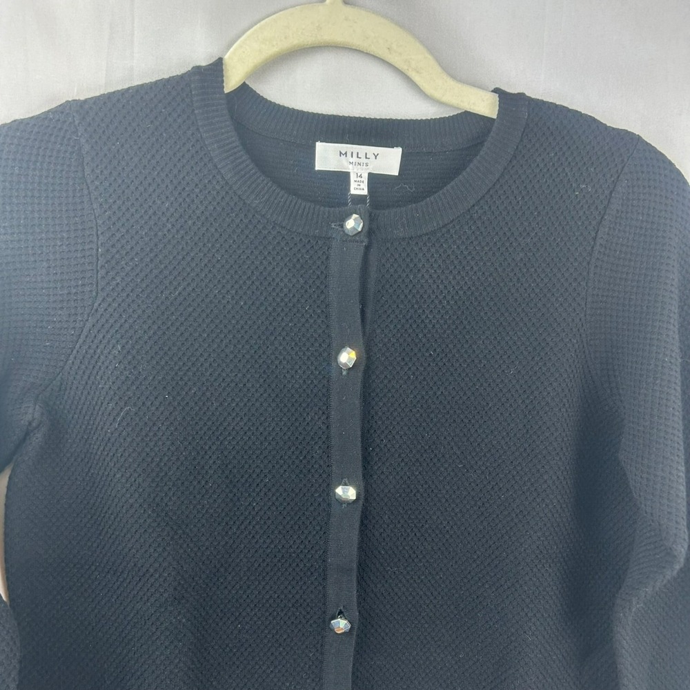 NEW Milly Minis Textured Cardigan Sweater Girls 14 Crew Neck Long‎ Sleeves Black - Picture 3 of 7
